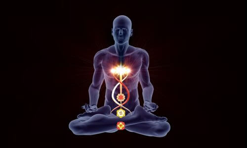 Silhouette,In,An,Enlightened,Yoga,Meditation,Pose,With,Four,Highlighted