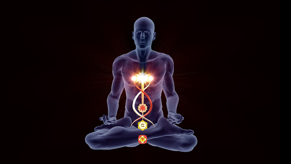 Silhouette,In,An,Enlightened,Yoga,Meditation,Pose,With,Four,Highlighted
